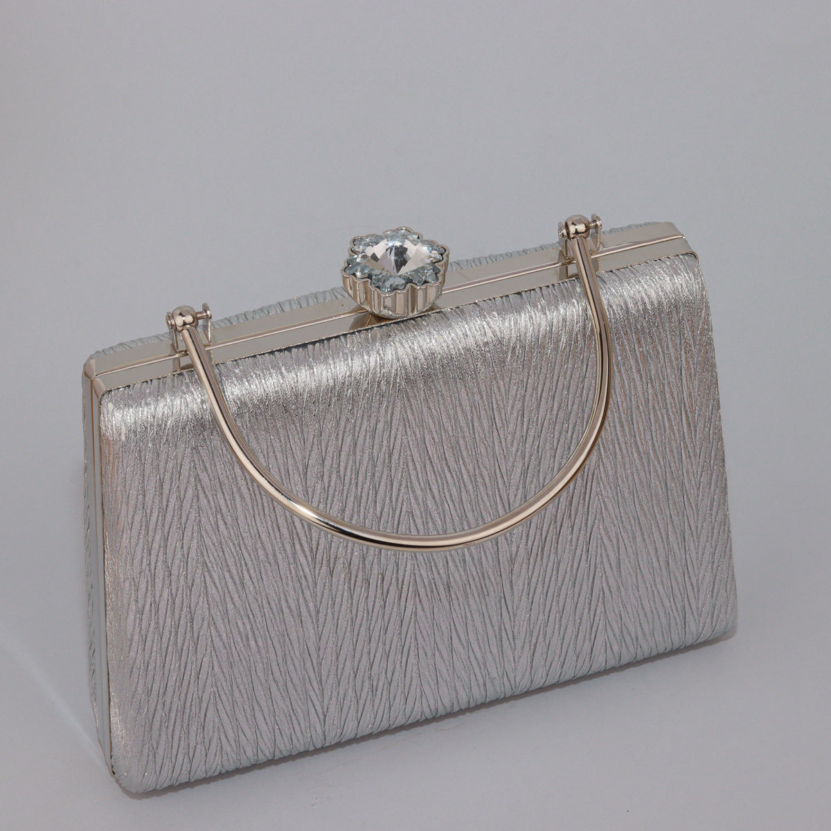 Textured Clutch with Glistening Finish and Crystal Floral Clasp