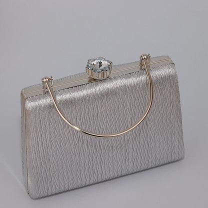 Textured Clutch with Glistening Finish and Crystal Floral Clasp