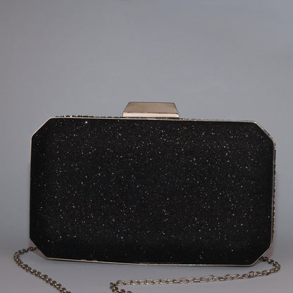 Black Rhinestone Evening Clutch with Silver Chain