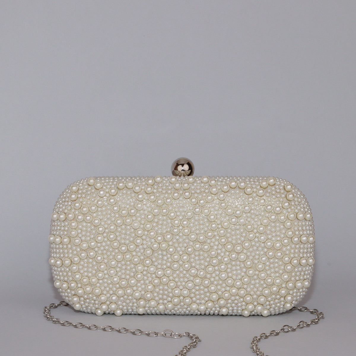 Elegant Pearl-Encrusted Clutch with Chic Metallic Gold Back