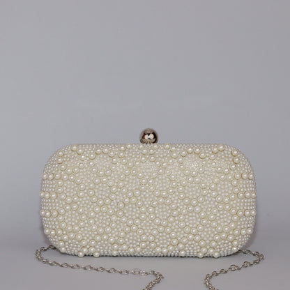 Elegant Pearl-Encrusted Clutch with Chic Metallic Gold Back