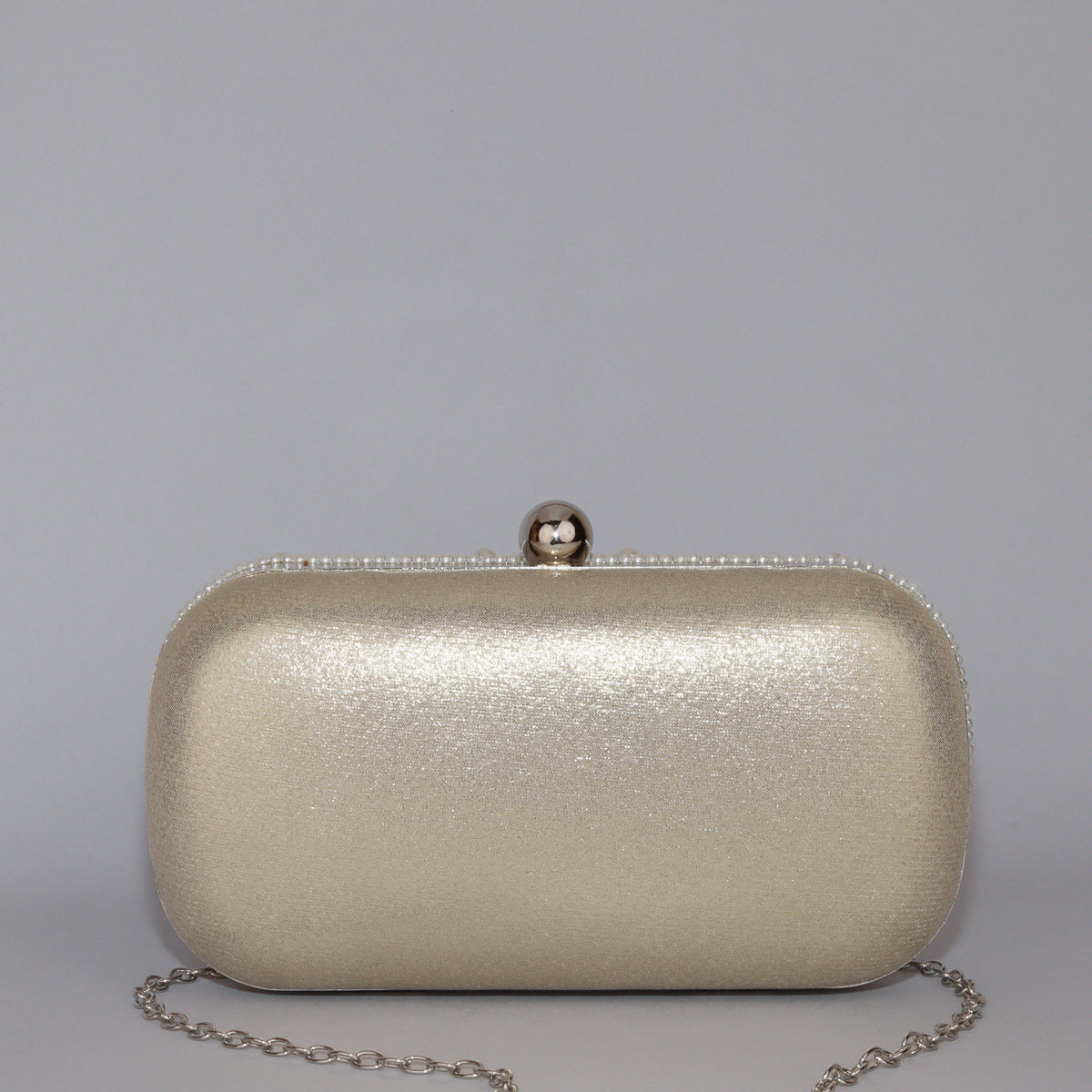 Elegant Pearl-Encrusted Clutch with Chic Metallic Gold Back