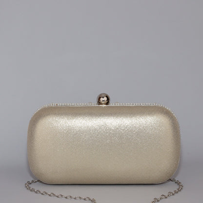 Elegant Pearl-Encrusted Clutch with Chic Metallic Gold Back