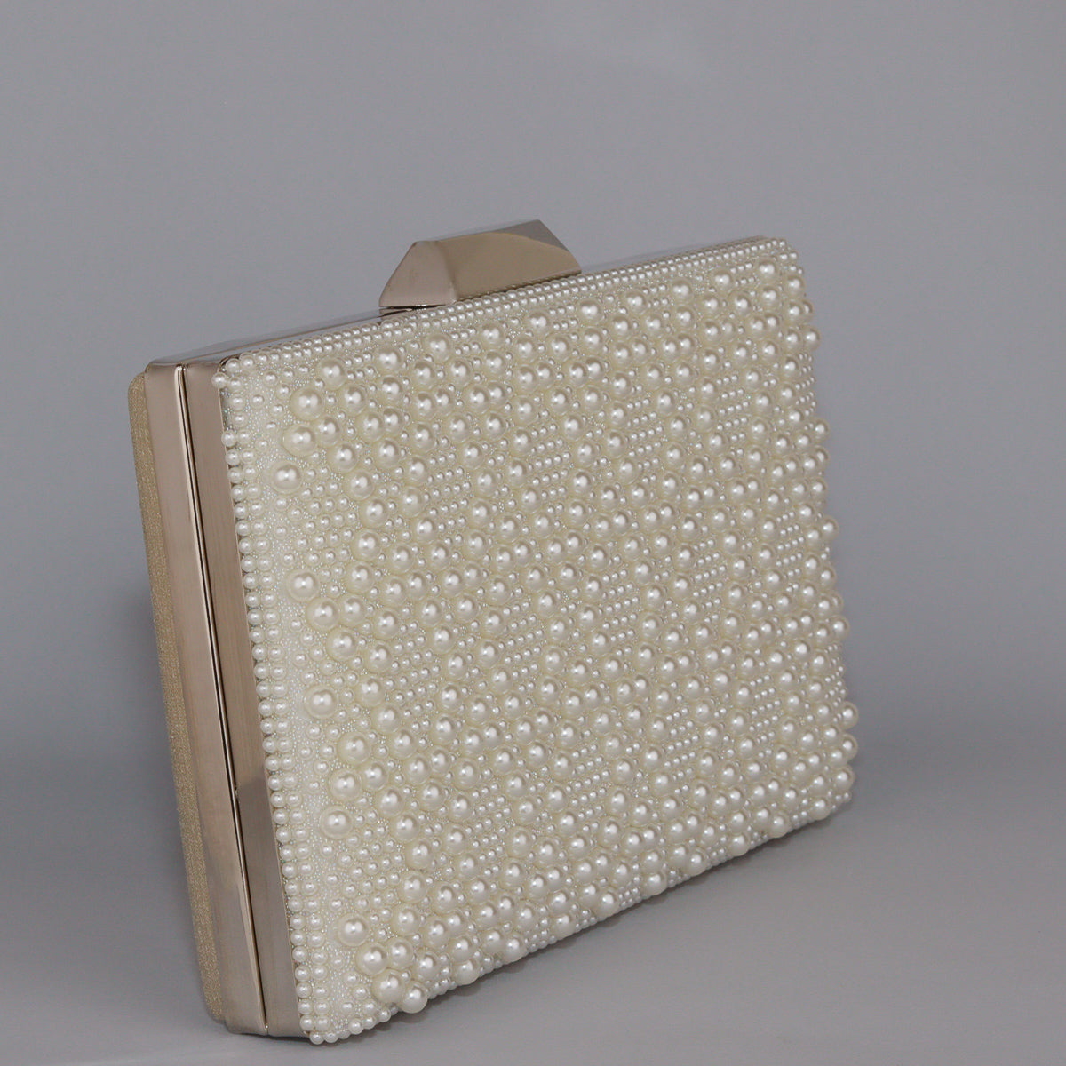 Elegant Pearl-Encrusted Clutch with Golden metalic backside