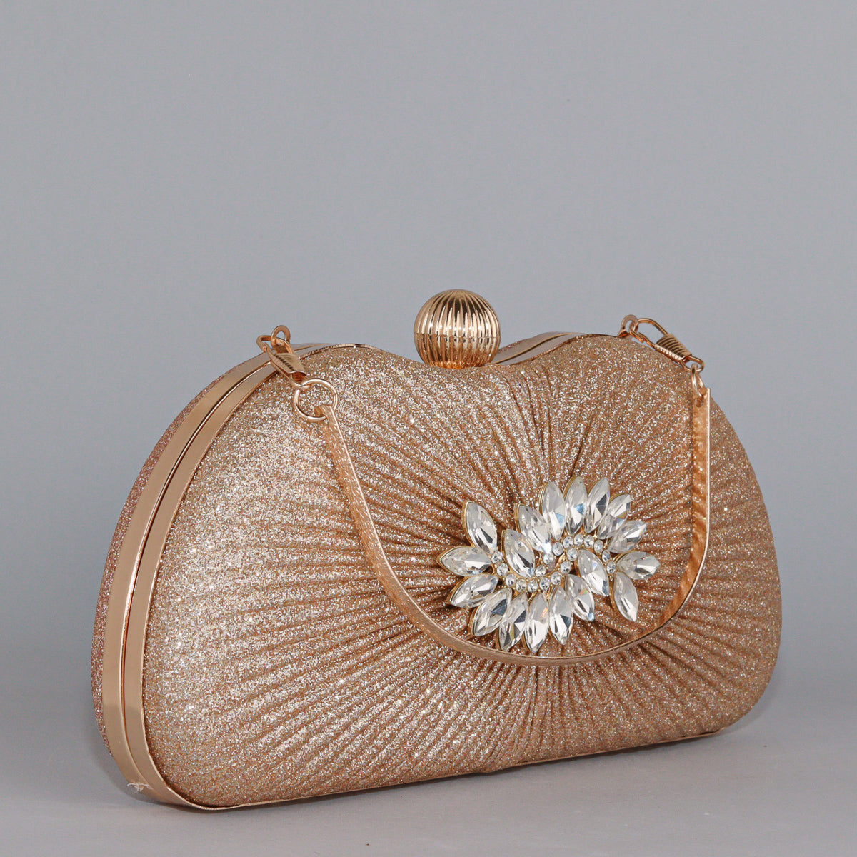 Sparkle Evening Clutch with Crystal Flower Embellishment and Elegant Handle