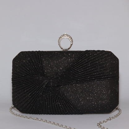 Glitter Clutch with Pleated Design & Astonishing Ring Clasp