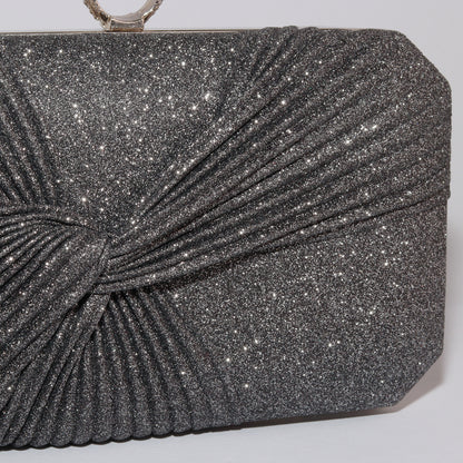 Glitter Clutch with Pleated Design & Astonishing Ring Clasp