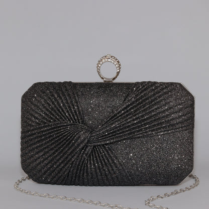 Glitter Clutch with Pleated Design & Astonishing Ring Clasp