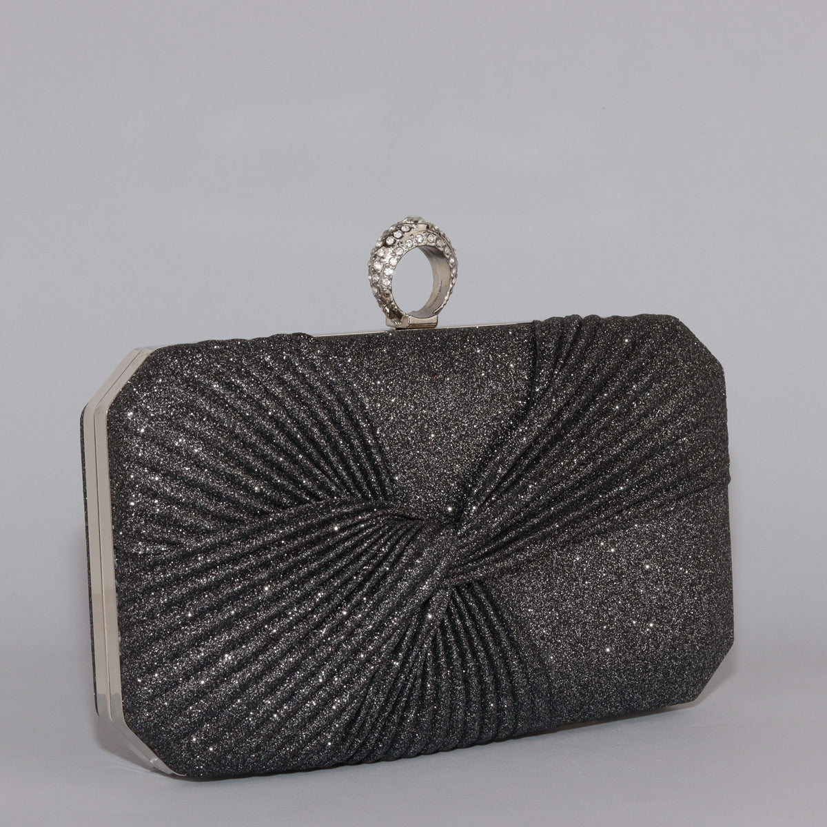 Glitter Clutch with Pleated Design & Astonishing Ring Clasp