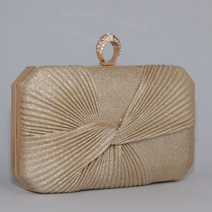 Glitter Clutch with Pleated Design & Astonishing Ring Clasp