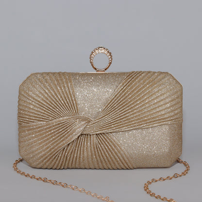 Glitter Clutch with Pleated Design & Astonishing Ring Clasp