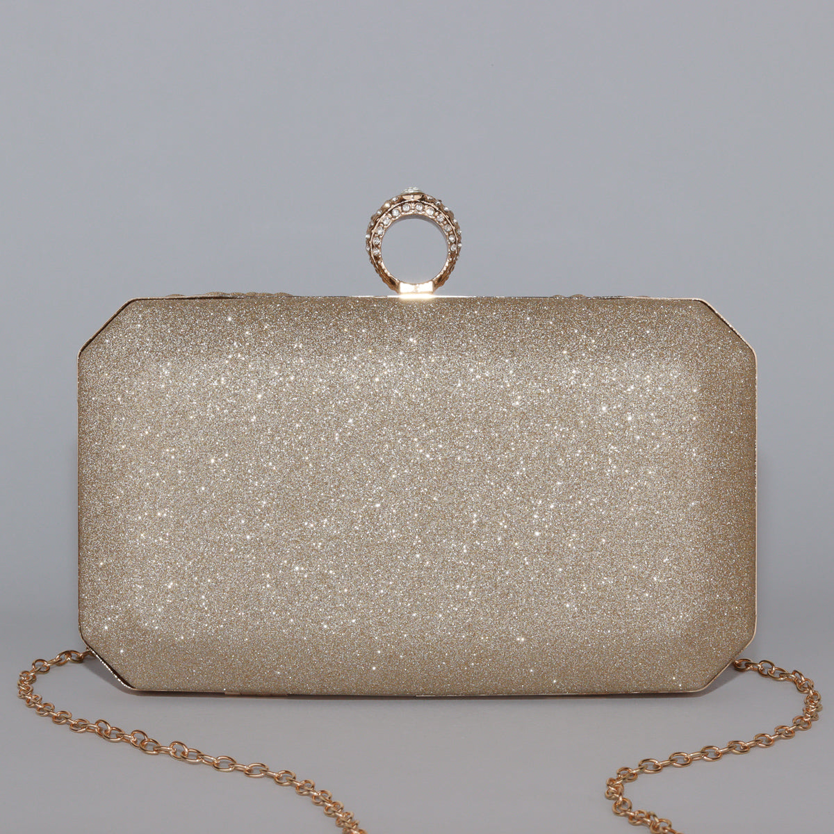 Glitter Clutch with Pleated Design & Astonishing Ring Clasp