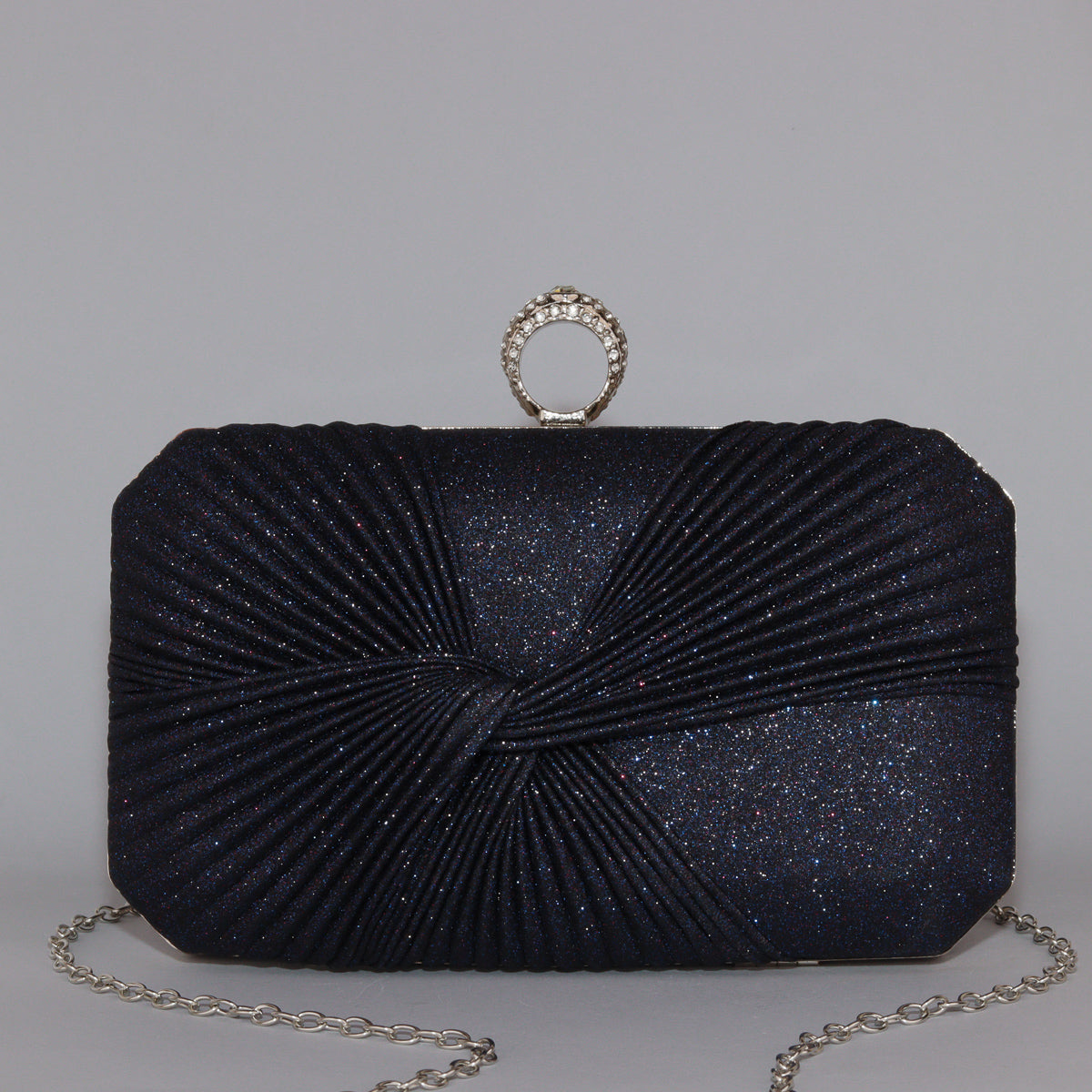 Glitter Clutch with Pleated Design & Astonishing Ring Clasp