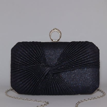 Glitter Clutch with Pleated Design & Astonishing Ring Clasp