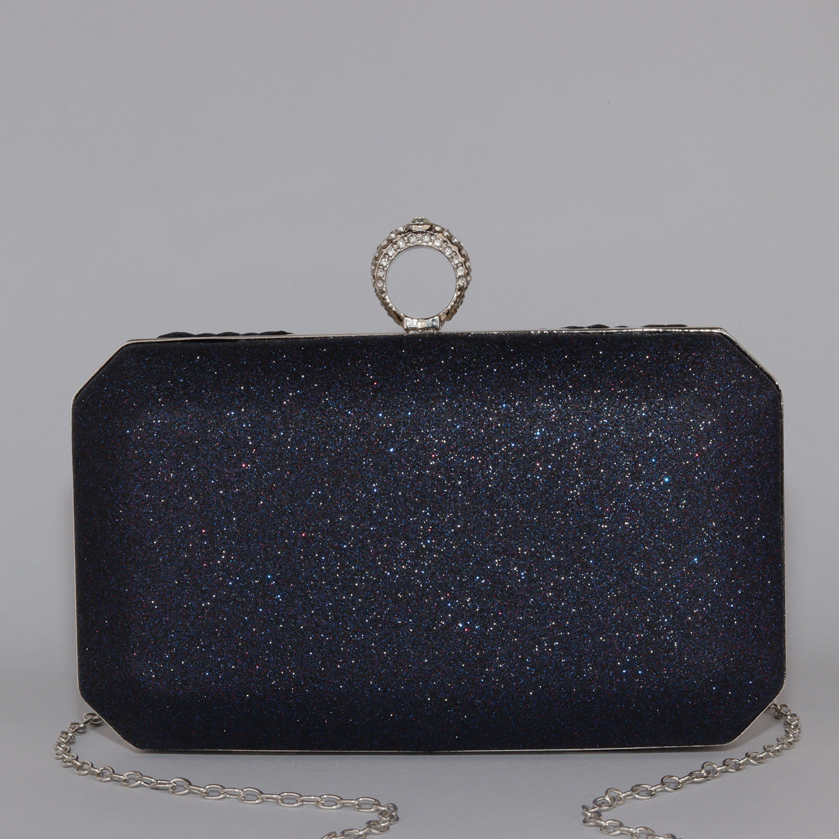 Glitter Clutch with Pleated Design & Astonishing Ring Clasp