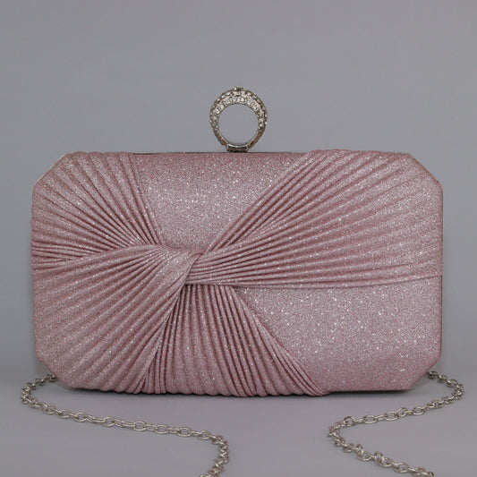 Glitter Clutch with Pleated Design & Astonishing Ring Clasp