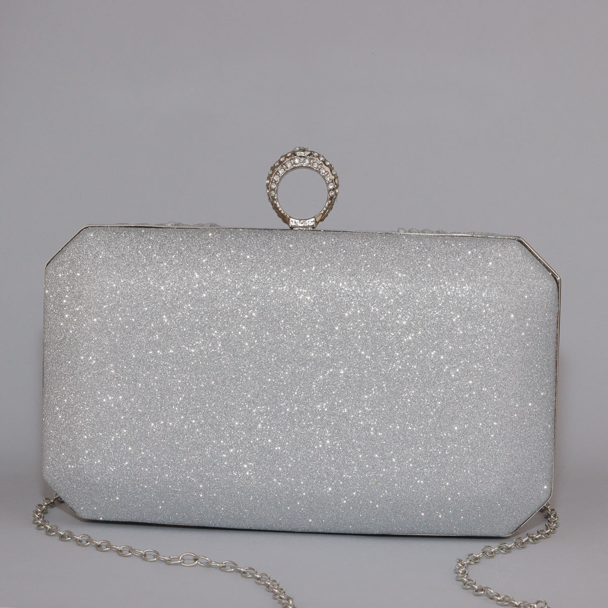 Glitter Clutch with Pleated Design & Astonishing Ring Clasp