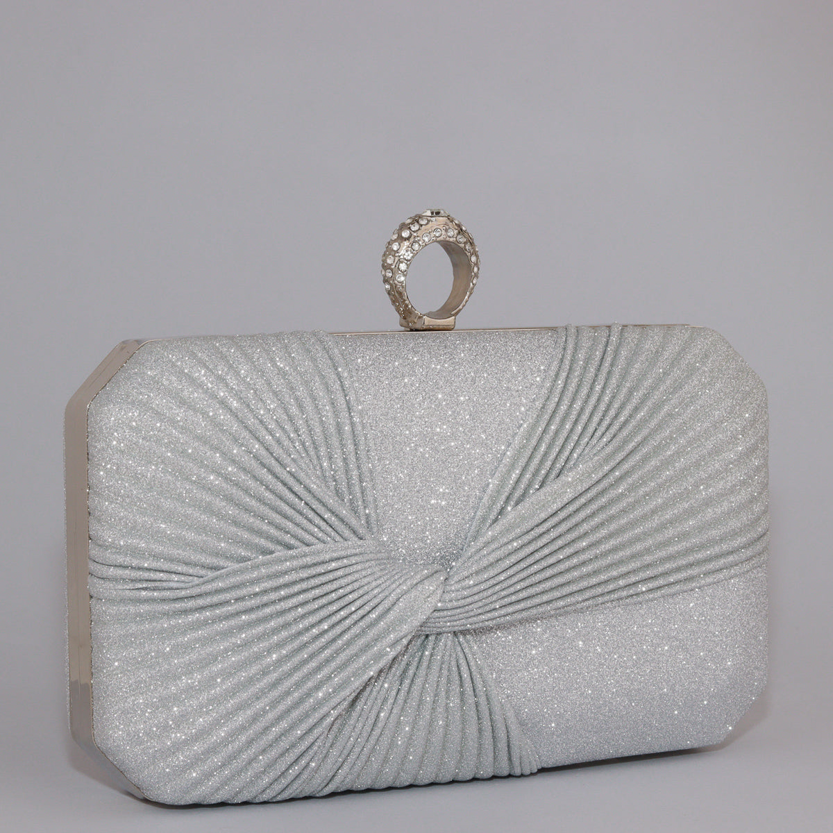 Glitter Clutch with Pleated Design & Astonishing Ring Clasp