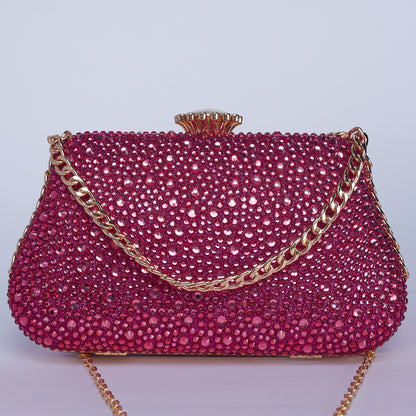 Vibrant Twilight Crystal-Encrusted Clutch with Gleaming double Chain Handle & Marble design lock