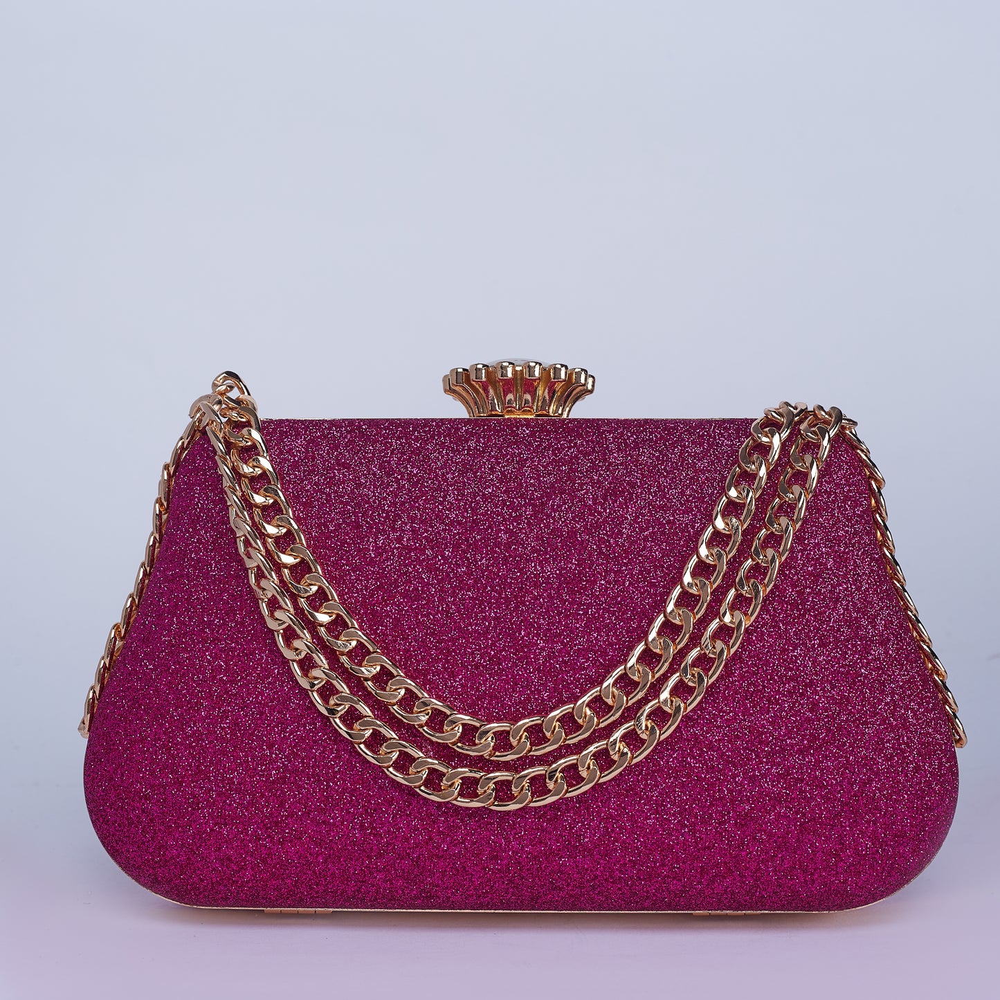 Vibrant Twilight Crystal-Encrusted Clutch with Gleaming double Chain Handle & Marble design lock