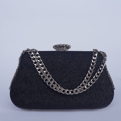 Vibrant Twilight Crystal-Encrusted Clutch with Gleaming double Chain Handle & Marble design lock