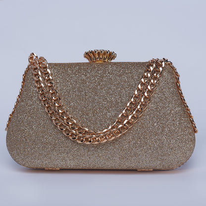 Vibrant Twilight Crystal-Encrusted Clutch with Gleaming double Chain Handle & Marble design lock