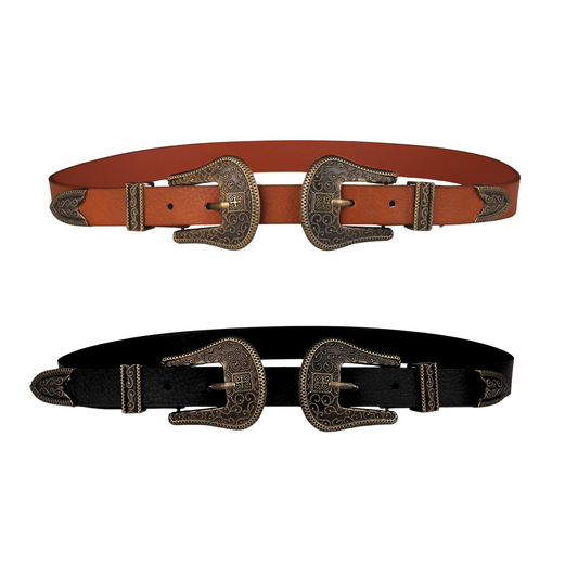 Classic Duo Leather Belt Bundle - Timeless Elegance in Black & Havan Brown Same Buckle Oxide Color