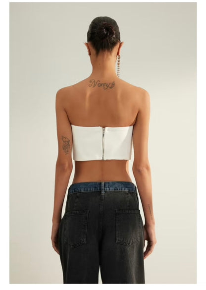 Elegant Strapless White Bustier Top with Embellished Silver Stud Details