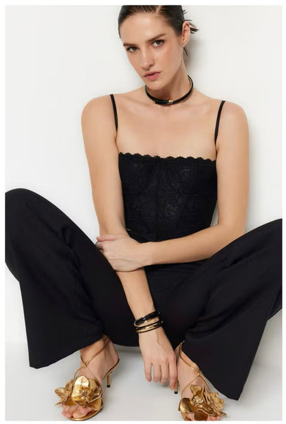 Chic Black Lace Camisole Top