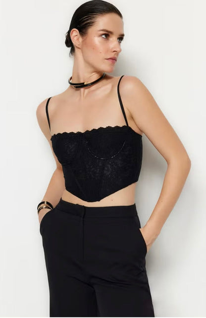 Chic Black Lace Camisole Top