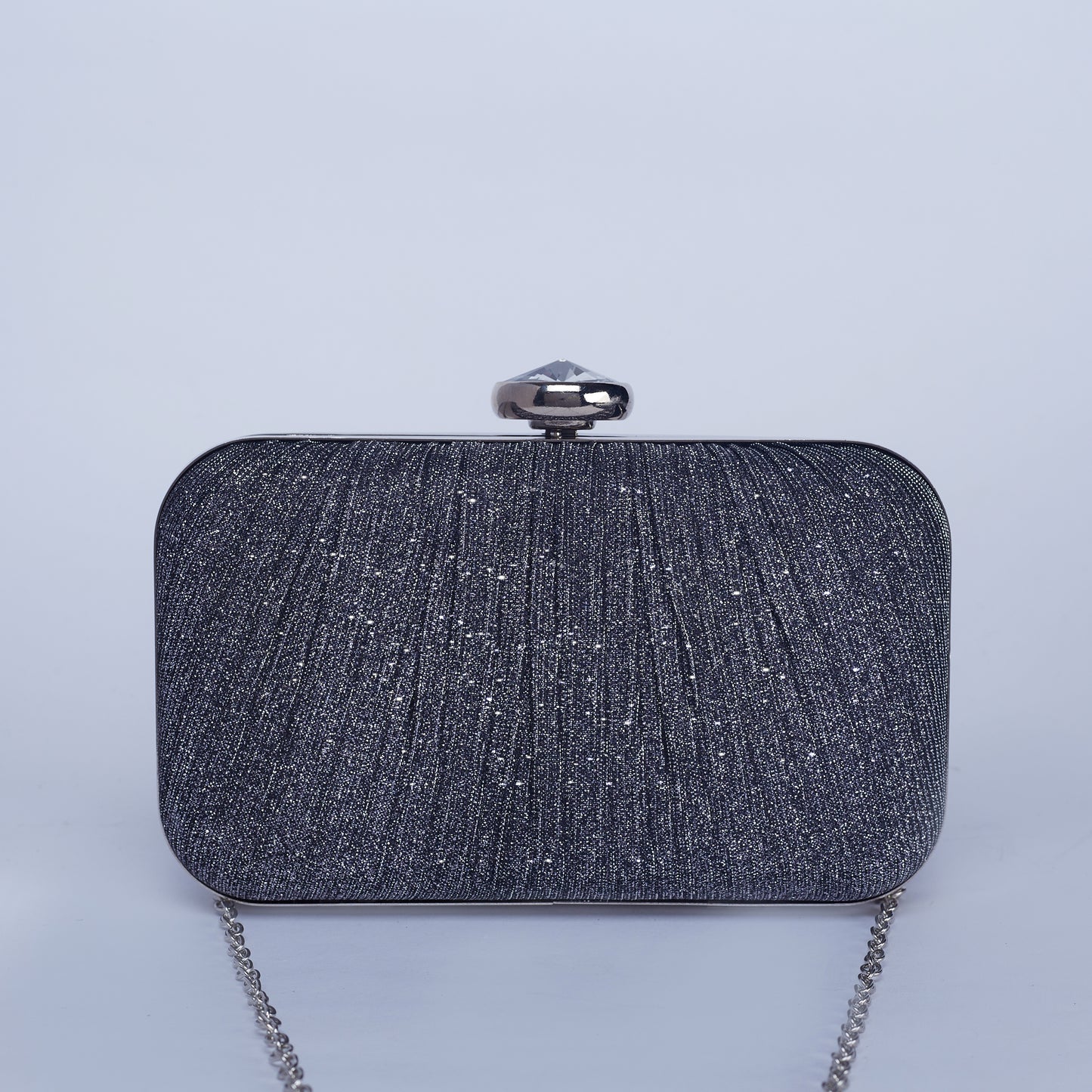 Midnight Shimmer Textured Clutch with Diamond Shape Crystal Clasp