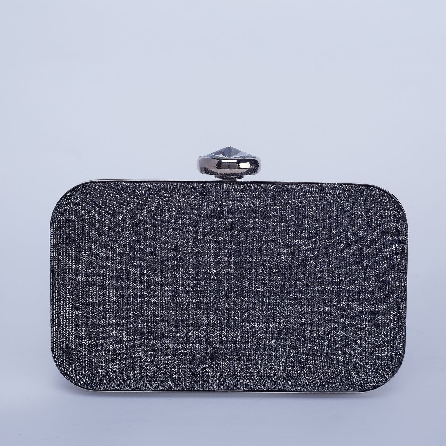 Midnight Shimmer Textured Clutch with Diamond Shape Crystal Clasp