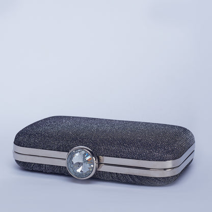 Midnight Shimmer Textured Clutch with Diamond Shape Crystal Clasp