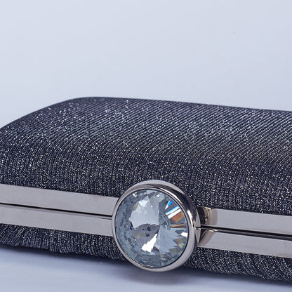 Midnight Shimmer Textured Clutch with Diamond Shape Crystal Clasp