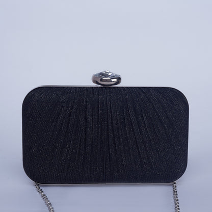 Midnight Shimmer Textured Clutch with Diamond Shape Crystal Clasp