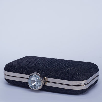 Midnight Shimmer Textured Clutch with Diamond Shape Crystal Clasp