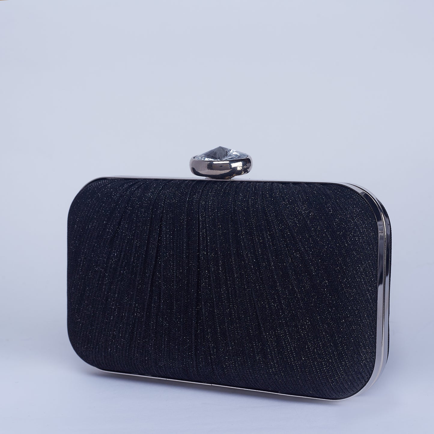 Midnight Shimmer Textured Clutch with Diamond Shape Crystal Clasp