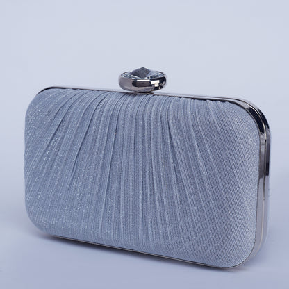 Midnight Shimmer Textured Clutch with Diamond Shape Crystal Clasp