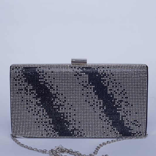 Midnight Glamour: Silver and Black Sequin Clutch Bag