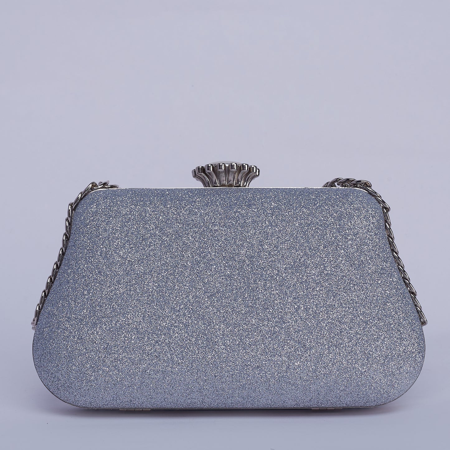 Vibrant Twilight Crystal-Encrusted Clutch with Gleaming double Chain Handle & Marble design lock