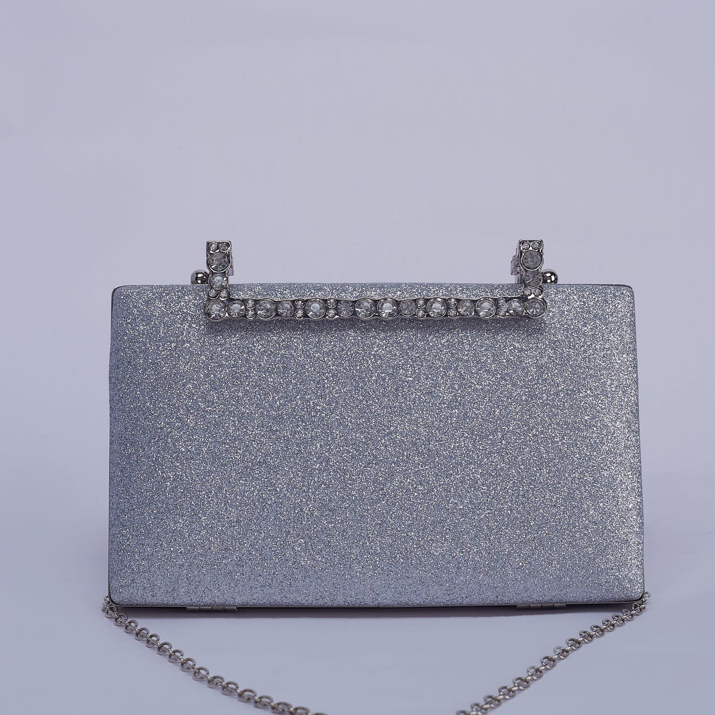 Stardust Glittering Clutch with Crystal-Embellished Handle