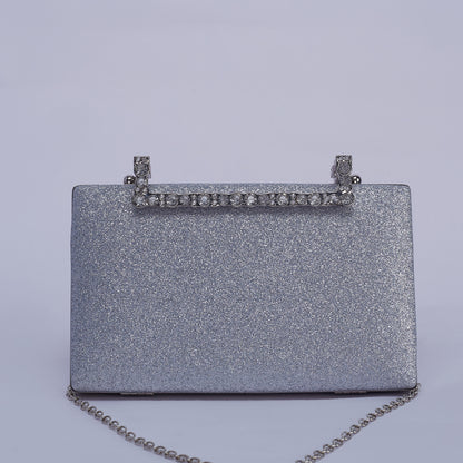 Stardust Glittering Clutch with Crystal-Embellished Handle