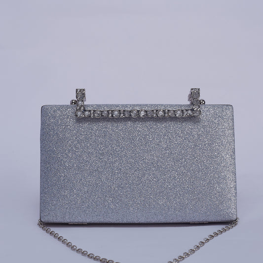 Stardust Glittering Clutch with Crystal-Embellished Handle