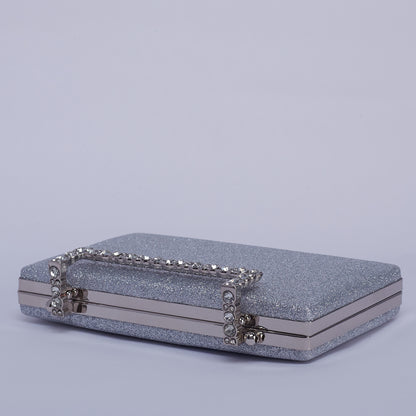 Stardust Glittering Clutch with Crystal-Embellished Handle