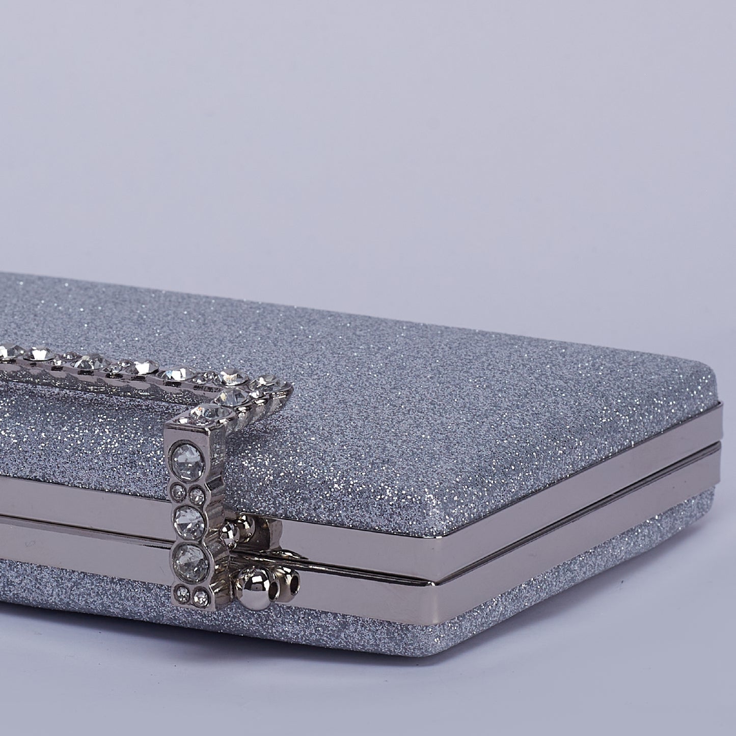 Stardust Glittering Clutch with Crystal-Embellished Handle