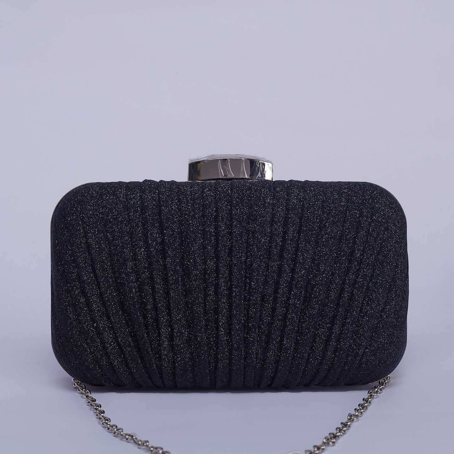 Gleaming Elegance Pleated Gold Glitter Clutch with Sleek Top Clasp