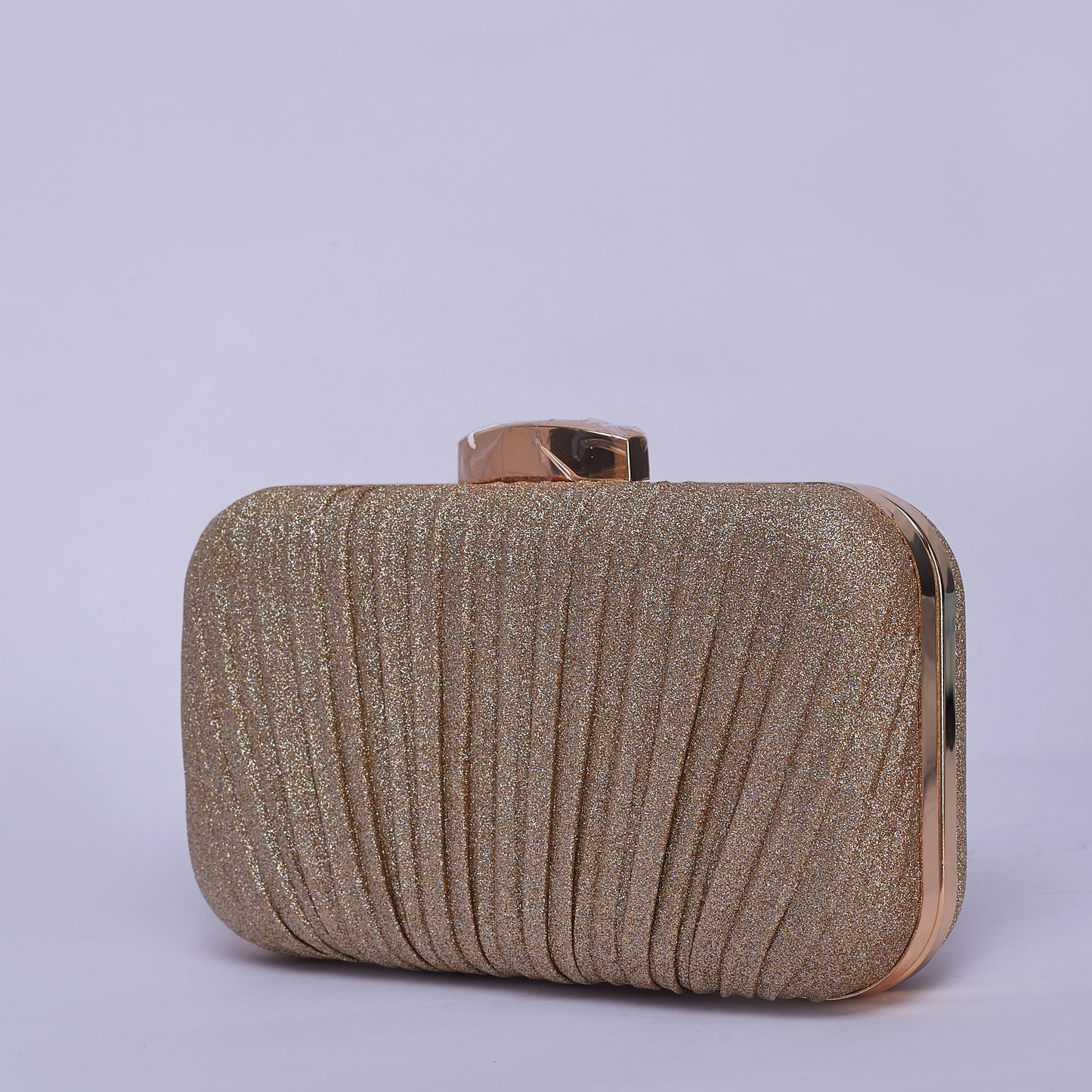 Gleaming Elegance Pleated Gold Glitter Clutch with Sleek Top Clasp