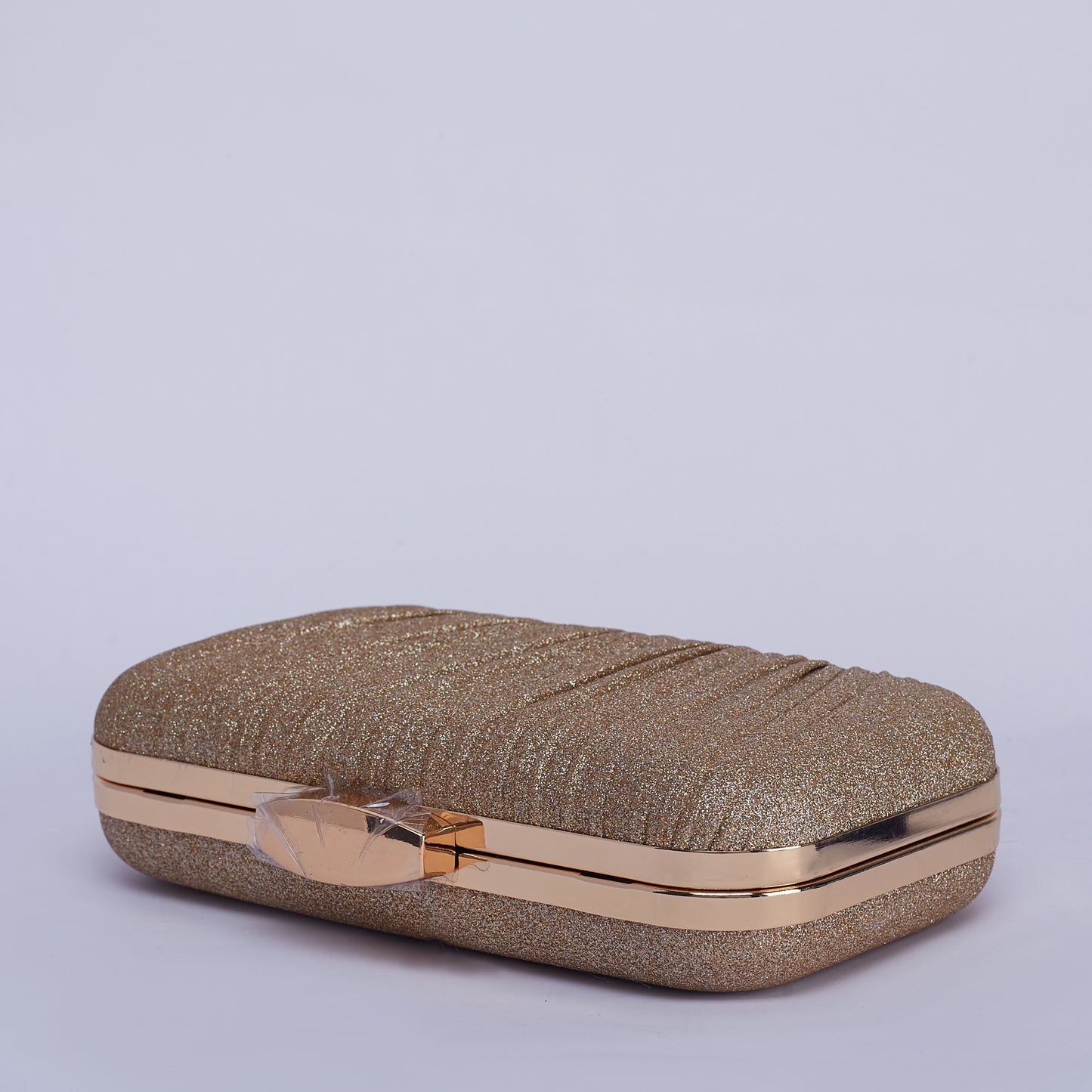 Gleaming Elegance Pleated Gold Glitter Clutch with Sleek Top Clasp