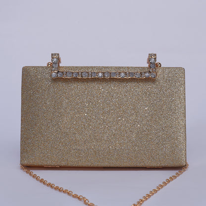 Stardust Glittering Clutch with Crystal-Embellished Handle