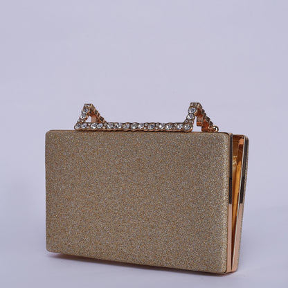 Stardust Glittering Clutch with Crystal-Embellished Handle